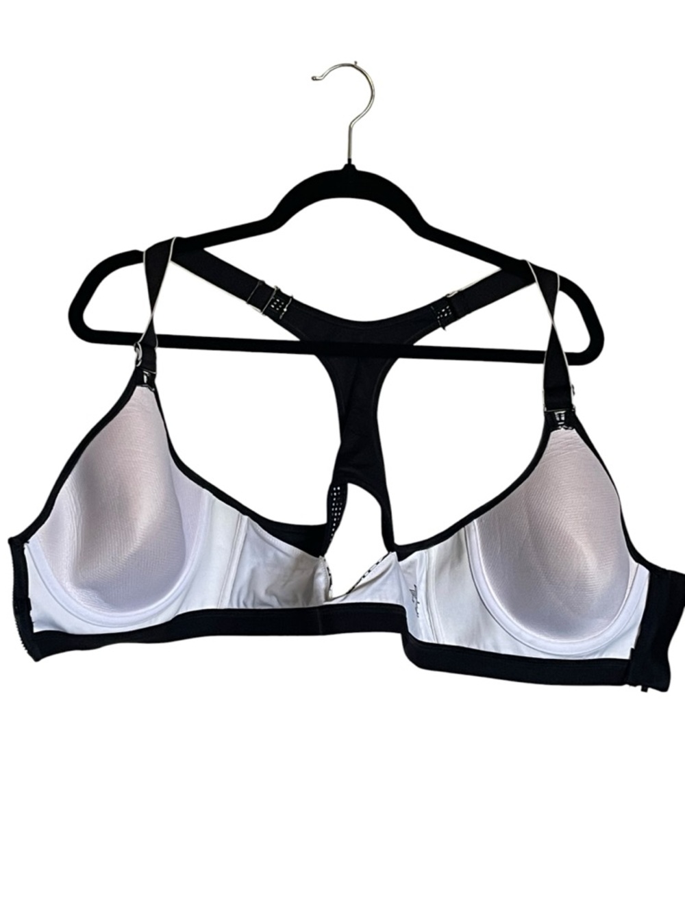 Maidenform Black and White Front-Zip Racerback Sports Bra - Picture 3 of 4